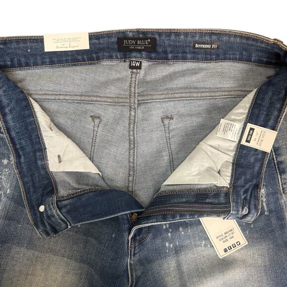 Judy Blue Boyfriend Fit Jeans 14W Mid Rise Distressed Paint Spatter Stretch NWT - Picture 11 of 15